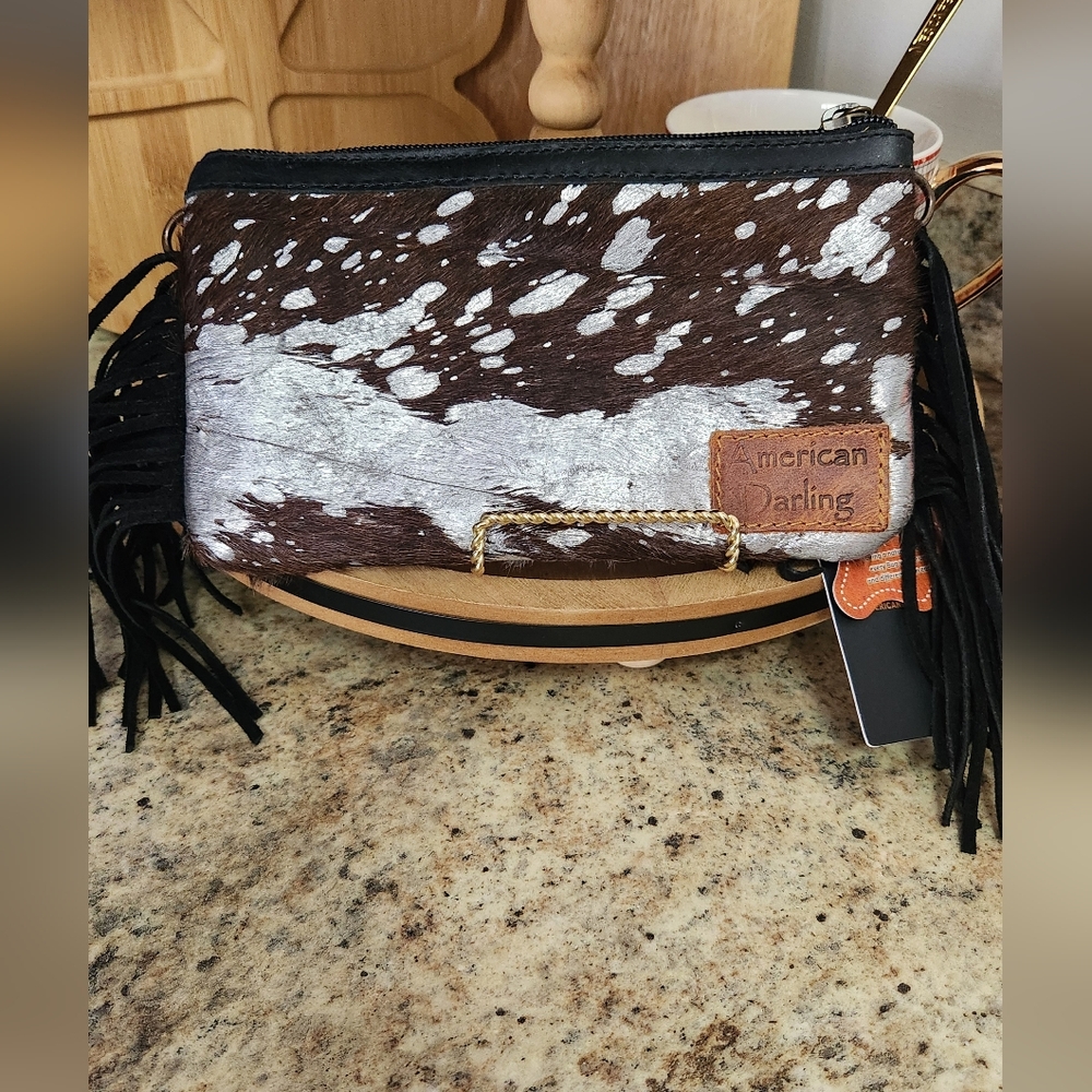 NWT Genuine Leather Fringe Clutch/ Hand Bag